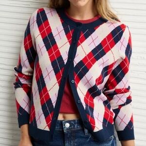 NWT AE x The Summer I Turned Pretty XS Preppy Academia Crew Neck Argyle Cardigan
